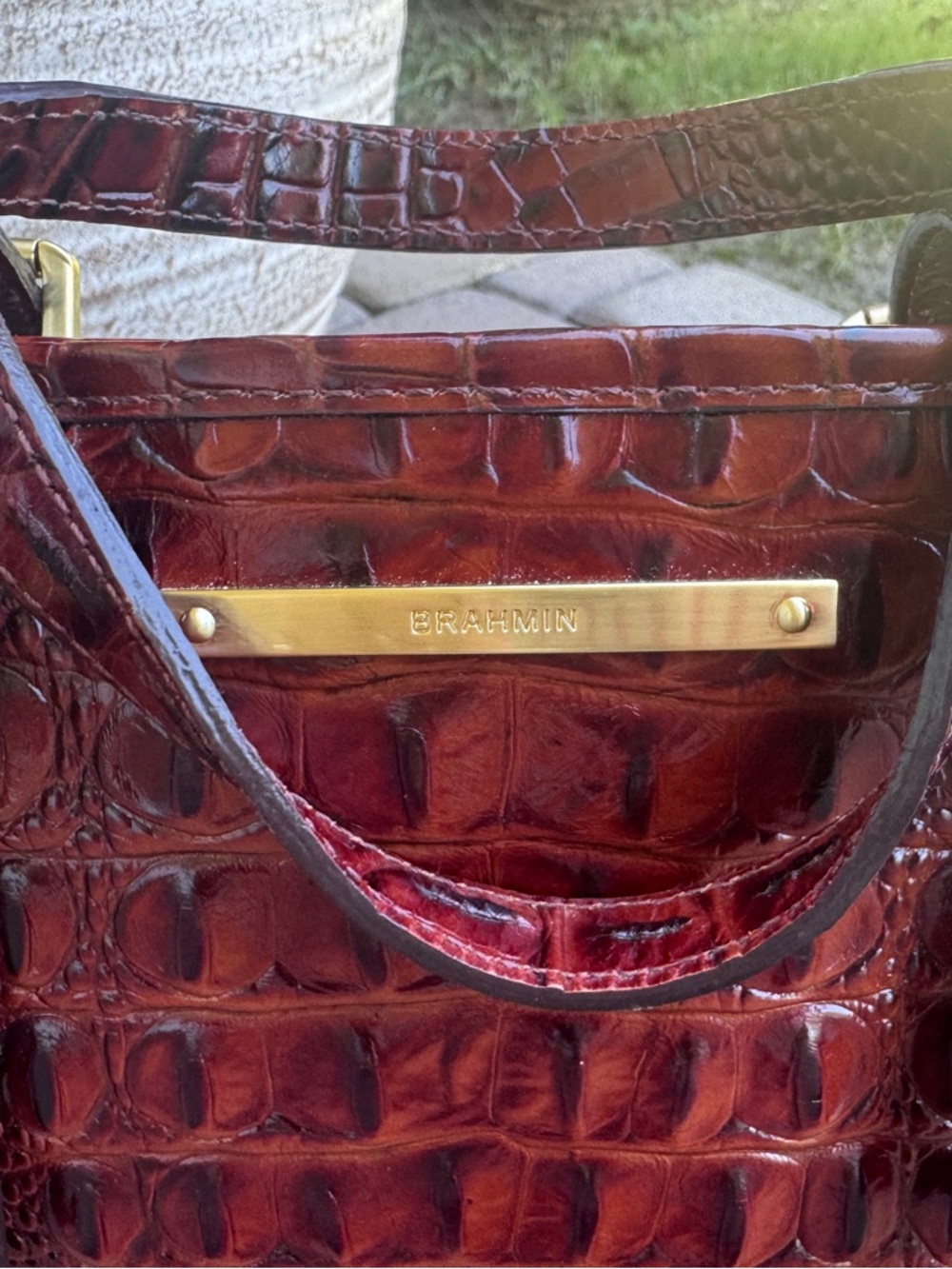 Brahmin Mini Asher Melbourne Embossed Leather Satchel - Pecan/Gold EUC - Picture 2 of 13